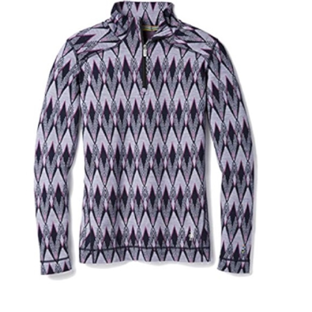 Smartwool Women's Long Sleeve Quarter Zip - Navy and Purple Pattern